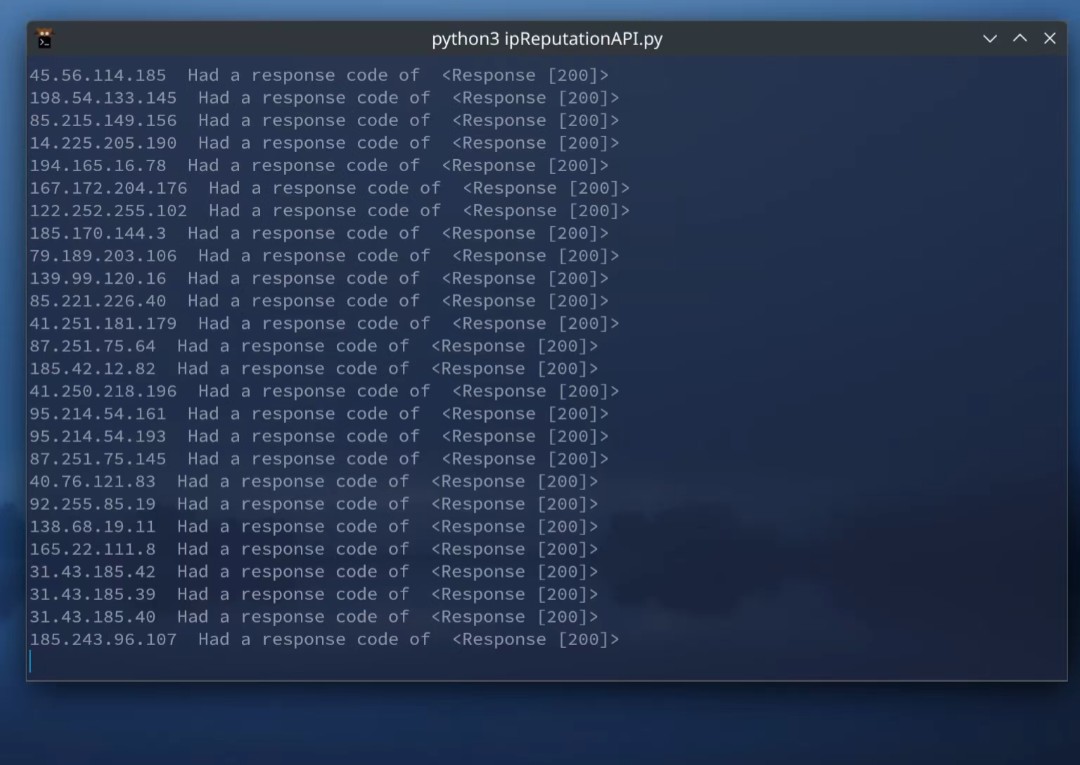Output of running script